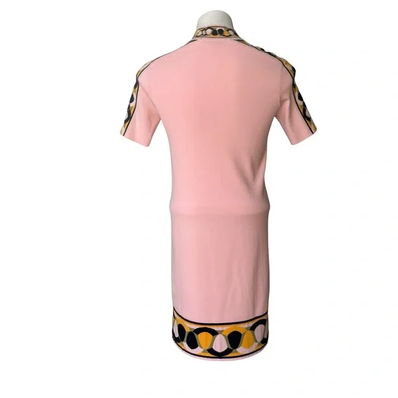 Emilio Pucci Knit Short Sleeve Mock Neck Dress with Geometric Border Trim, Sz XS - Picture 2 of 16